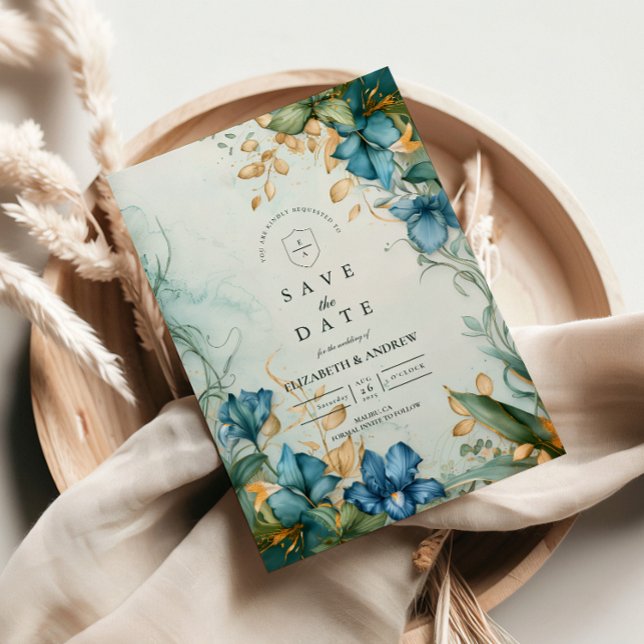 Elegant Blue Lily Botanical Wedding Save The Date (Creator Uploaded)