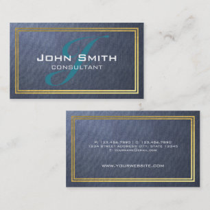 Elegant Blue Linen and Gold Foil Border Consultant Business Card