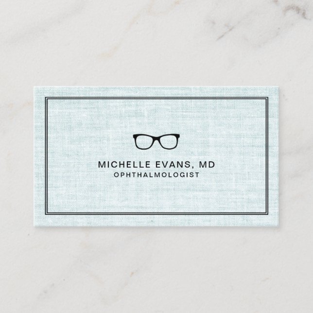 Elegant Blue Linen Ophthalmologist Professional Business Card (Front)