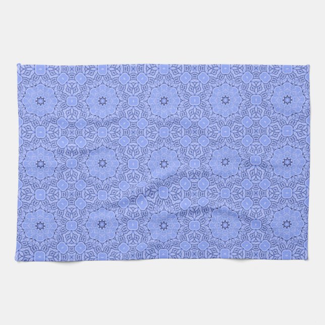 Elegant Blue Liquid Mandala Art Pattern Tea Towel (Horizontal)