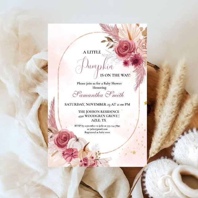 Elegant Blue  Little Pumpkin Girl Baby Shower Invitation (Creator Uploaded)