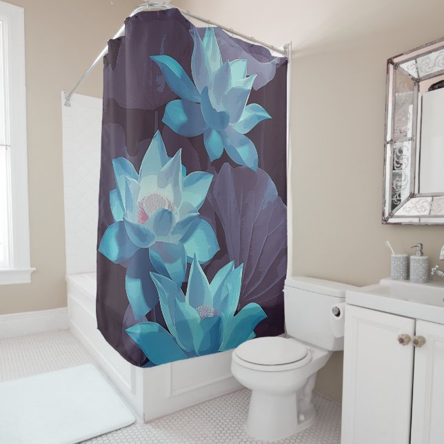Elegant Blue Lotus Acrylic Artwork | Shower Curtain (In Situ)