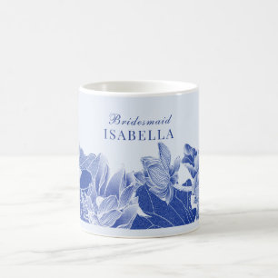 Elegant Blue Lotus Floral Wedding Gift Bridesmaid  Coffee Mug
