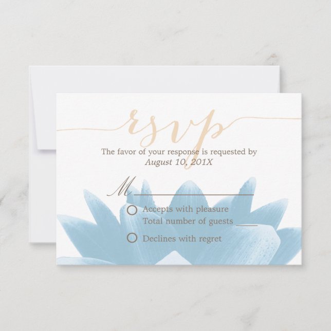 Elegant Blue Lotus Floral Wedding RSVP Rsponse Card (Front)