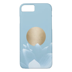 Elegant Blue Lotus Flower & Gold Sun Light Blue iPhone 8/7 Case
