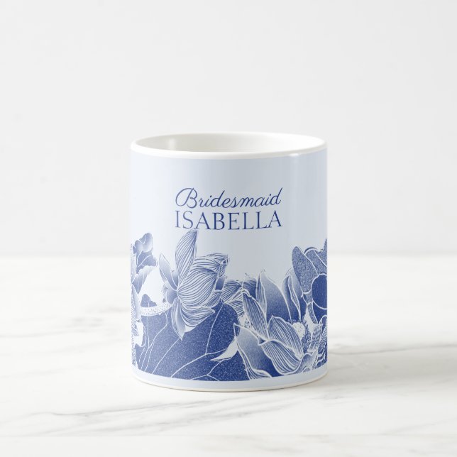 Elegant Blue Lotus Flowers Wedding Gift Bridesmaid Coffee Mug (Center)