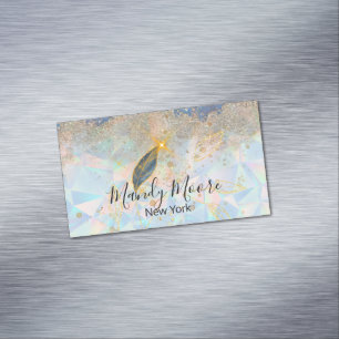 Elegant Blue & Luxurious Gold Watercolor Floral Magnetic Business Card