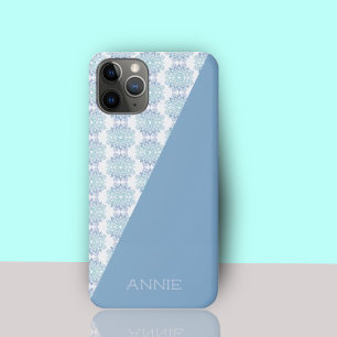 Elegant Blue Mandala Pattern on White Name iPhone 11 Pro Case