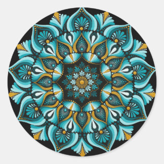 Elegant Blue Mandala | Sacred Geometry Boho | Zen Classic Round Sticker