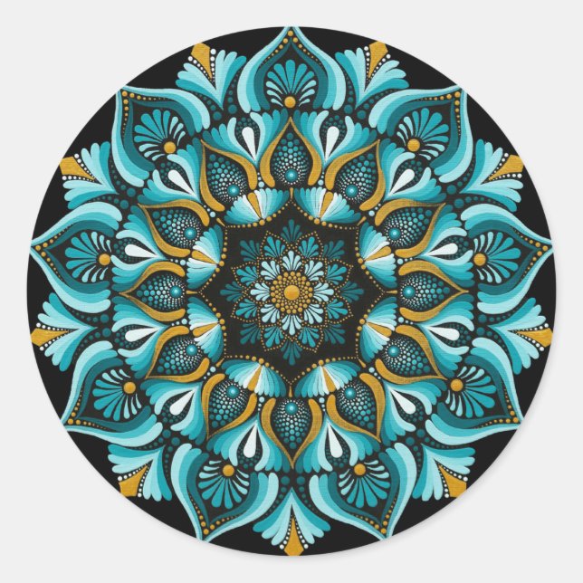 Elegant Blue Mandala | Sacred Geometry Boho | Zen Classic Round Sticker (Front)