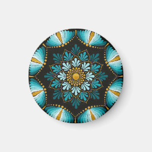 Elegant Blue Mandala Sacred Geometry Boho Zen Magnet