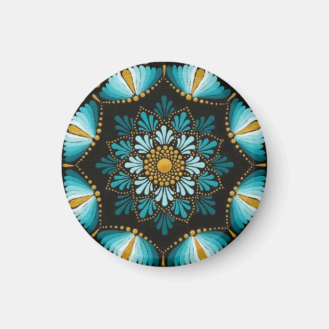 Elegant Blue Mandala | Sacred Geometry Boho | Zen Magnet (Front)
