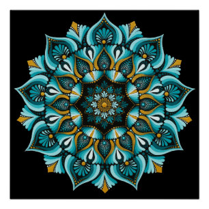 Elegant Blue Mandala   Sacred Geometry Boho   Zen Poster
