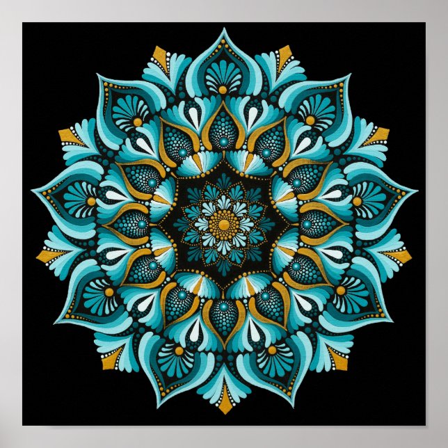 Elegant Blue Mandala | Sacred Geometry Boho | Zen Poster (Front)