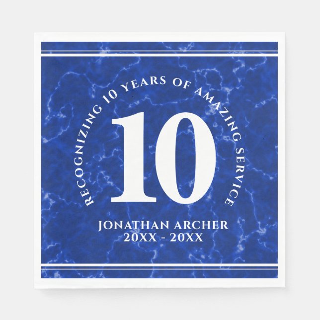 Elegant Blue Marble 10 Years Work Anniversary Napkin (Front)