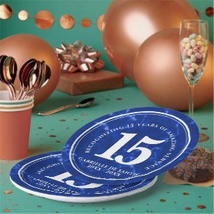 Elegant Blue Marble 15 Years Work Anniversary Paper Plate