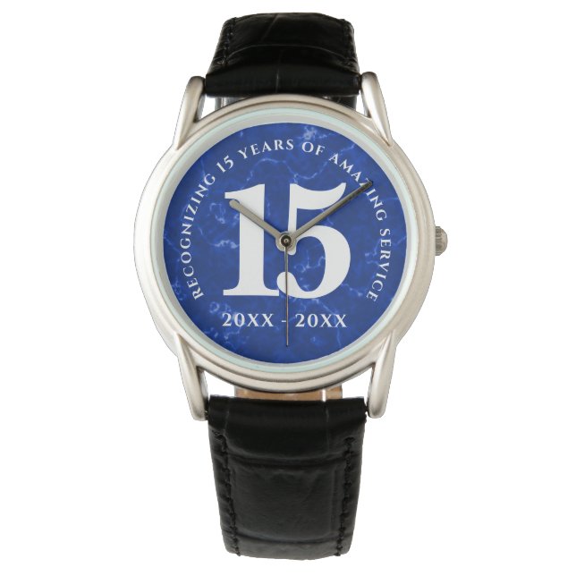 Elegant Blue Marble 15 Years Work Anniversary Watch (Front)