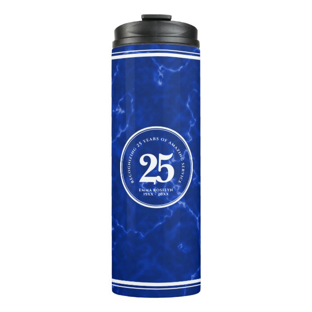 Elegant Blue Marble 25 Years Work Anniversary Thermal Tumbler (Front)