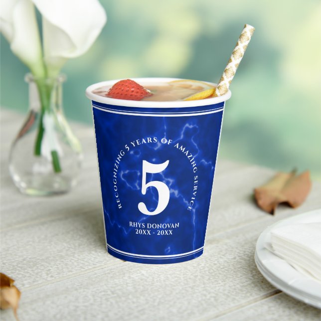 Elegant Blue Marble 5 Years Work Anniversary Paper Cups (Insitu)