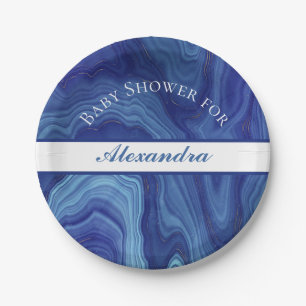 Elegant Blue Marble Agate Baby Shower Paper Plate