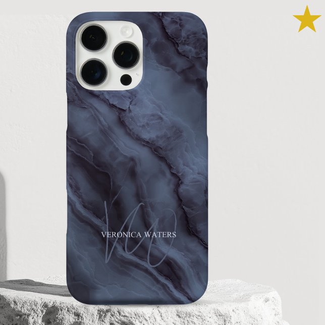 Elegant Blue Marble Custom Name Monogrammed Case-Mate iPhone Case (Creator Uploaded)