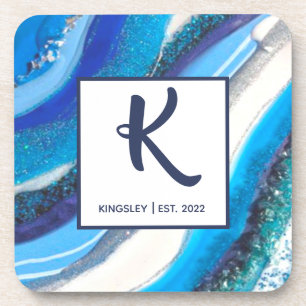 Elegant Blue Marble Geode Agate Abstract Family Coaster