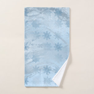 Elegant blue marble glitter snowflake pattern hand towel