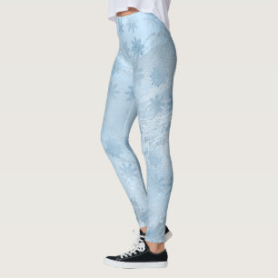 Elegant blue marble glitter snowflake pattern leggings