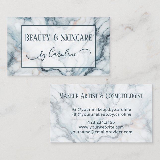 Elegant Blue Marble Makeup Artist & Hair Stylist Business Card (Front/Back)