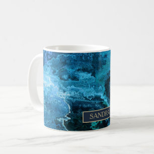 Elegant blue marble pattern with name coffee mug