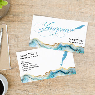 Elegant Blue Marble Professional Insurance Agent Business Card
