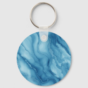Elegant Blue Marble with Fluid Wave-Like Design  Key Ring