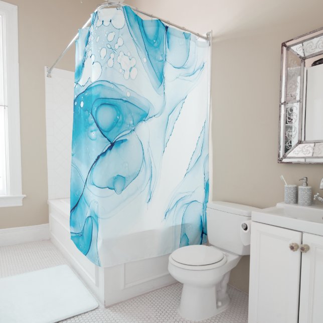 Elegant Blue Marbled  Shower Curtain (In Situ)
