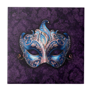 Elegant Blue Masquerade Mask Ceramic Tile
