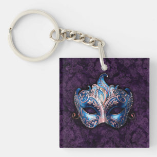 Elegant Blue Masquerade Mask Key Ring