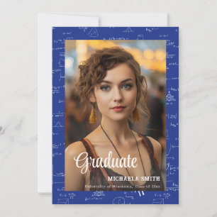 Elegant Blue Math College Script Photo Graduation Announcement