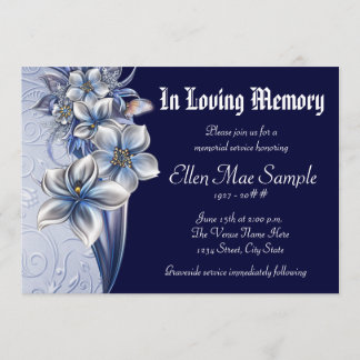 Elegant Blue Memorial Service Announcements