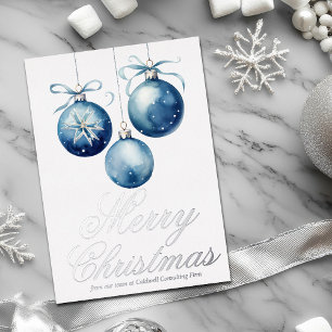 Elegant Blue Merry Christmas Company Silver Foil Holiday Card