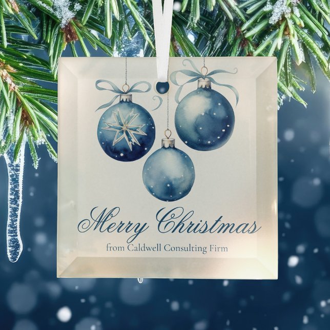 Elegant Blue Merry Christmas Custom Company Glass Tree Decoration (Creator Uploaded)
