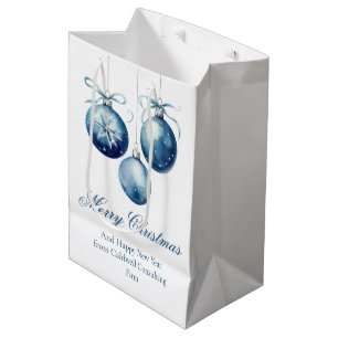 Elegant Blue Merry Christmas Custom Company Medium Gift Bag