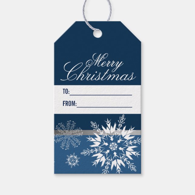 Elegant Blue Merry Christmas Gift Tags (Front)