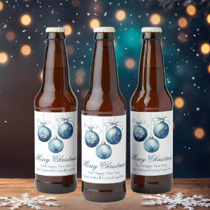 Elegant Blue Merry Christmas Party Custom Beer Bottle Label