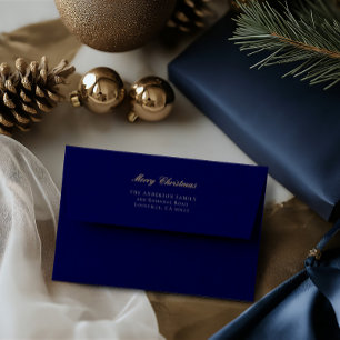 Elegant Blue Merry Christmas Return Address Envelope