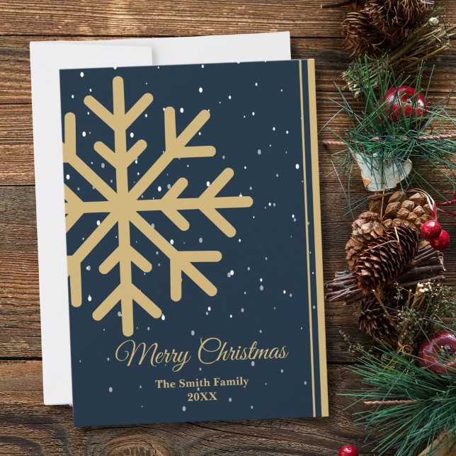 Elegant Blue Merry Christmas Snowflake Flat Holiday Card (Creator Uploaded)