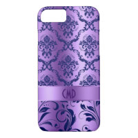 Elegant Blue & Metallic Lavender Damasks & Lace