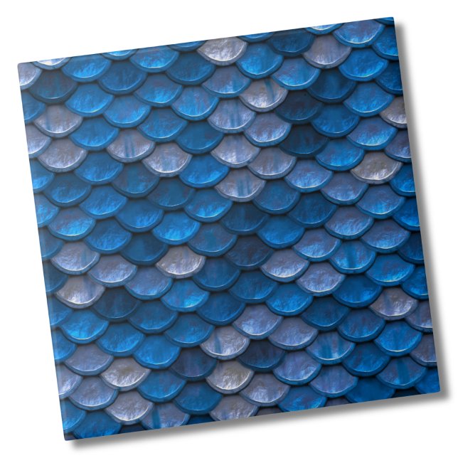 Elegant Blue Metallic Pattern Ceramic Tile (Stylish Metallic Blue Mermaid Fish Scales Pattern ceramic tile)