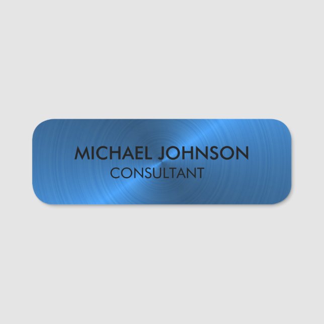 Elegant Blue Metallic Professional Business  Name Tag (Front)