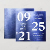 Elegant Blue Metallic Shimmer Modern Save The Date