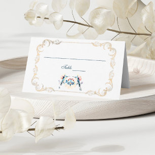 Elegant Blue Mexican Baroque Hummingbird Wedding Place Card