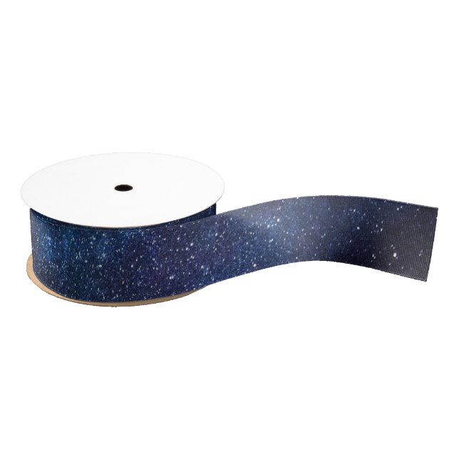 Elegant Blue Milkyway Galaxy Texture Grosgrain Ribbon (Spool)